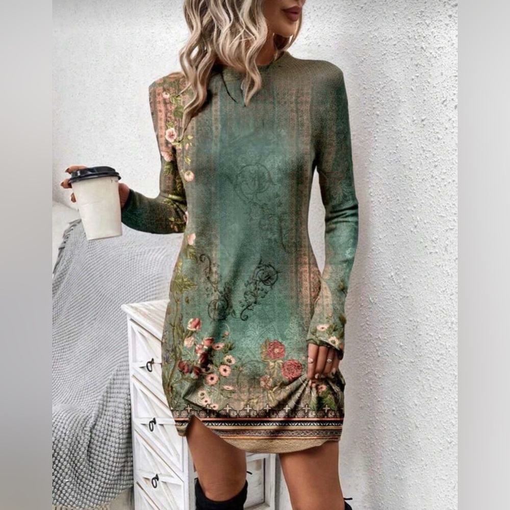 SHEIN Vintage Floral Long Sleeve Dress